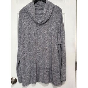 Anthropologie Akemi + Kim Cowl Neck Ribbed Knit Tunic Top BlueGrey Heathered PM